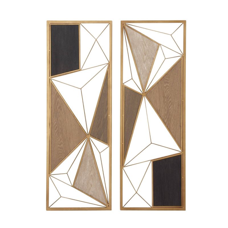 Modern Metal Abstract Wall Decor Set of 2 Brown - CosmoLiving by Cosmopolitan, 1 of 16