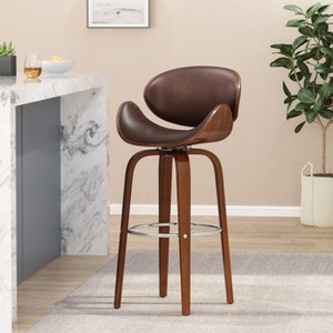 30" Mid-Century Modern Upholstered Swivel Barstool, Walnut + Cognac - 1 of 4