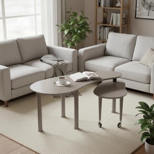 Homy Casa 360° Rotating Coffee Table with 2-Tier MDF Top and Rubberwood Legs, Modern Adjustable Accent Table for Living Room - 1 of 4