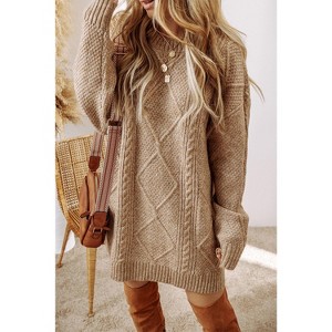 Parchment Cable Knit Drop Shoulder Loose Fit Sweater Dress - 1 of 1