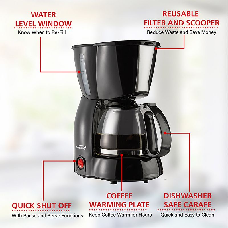 Brentwood 4 Cup Coffee Maker - Black, 3 of 6
