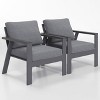 Heynemo 2 Pcs Aluminum Outdoor Patio Furniture Armchair With Faux Wooden Sofa Chair Sets, Removable Cushions, Ideal for Patio, Balcony - 2 of 4