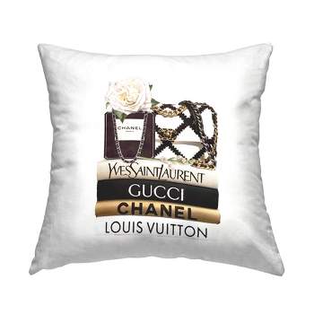 Stupell Industries Elegant Glam Fashion Floral Bag on Bookstack Printed Pillow, 18 x 18