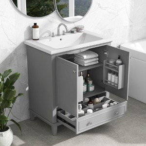 ChicFurnit Bathroom Vanities Bathroom Vanity with Sink Combo Multi-functional for Bathroom Cabinet with Doors and Drawer, Grey, 30"*18"*34.8" - 1 of 4