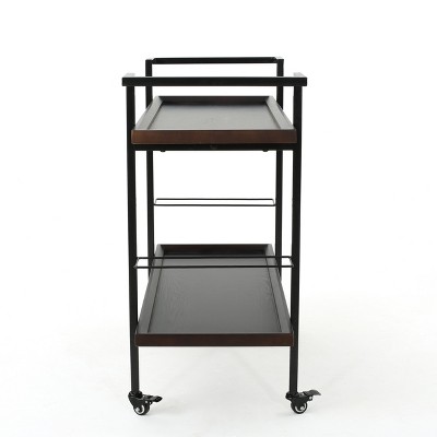 Gerard Dark Walnut and Black Industrial Bar Cart with Storage