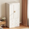 65" Wardrobe Armoire Closet with 2 Shutter Doors and 2 Drawers, Bedroom Armoire with Hanging Rod, Large Capacity Storage Freestanding Wooden - 2 of 4