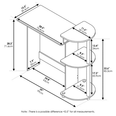 Black Wood Compact Computer Desk with Storage Shelves