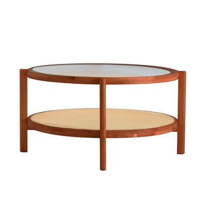 NicBex 34.64 Inch Round Coffee Table with Rattan Woven Storage Shelf,Side Center Table for Living Room,Bedroom
