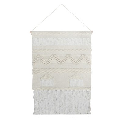 HomeRoots 26" X 51" Cream Geometric Cotton Macrame Hanging Tapestry