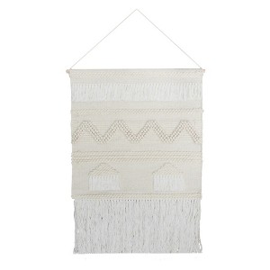 HomeRoots 26" X 51" Cream Geometric Cotton Macrame Hanging Tapestry - 1 of 4