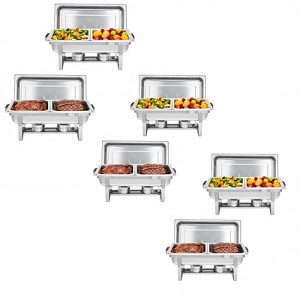 4-Pack Commercial Grade Chafing Dishes - Dual Well Stainless Steel Buffet Warmers for Catering, Weddings, Events & Home Use, Complete Serving Set - 1 of 4