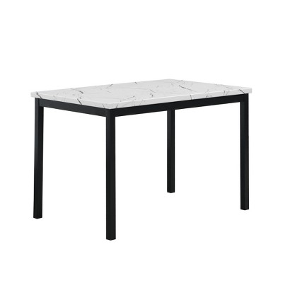 Contemporary Rectangular Faux Marble Dining Table with Black Metal Legs