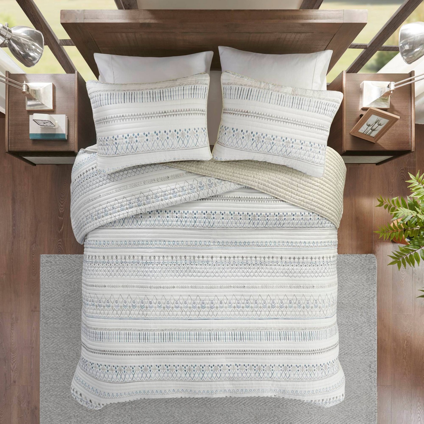 Постельное бельё Madison Park 5pc Full/Queen Levi Printed Seersucker Comforter with Throw Pillows Bedding Set Taupe — фото 1