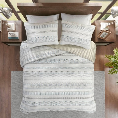 Madison Park 5pc Full/Queen Levi Printed Seersucker Comforter with Throw Pillows Bedding Set Taupe - Madison Park: Polyester Fill & Shams Included