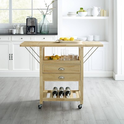 Bristol Natural Wood Drop-Leaf Kitchen Cart with Storage
