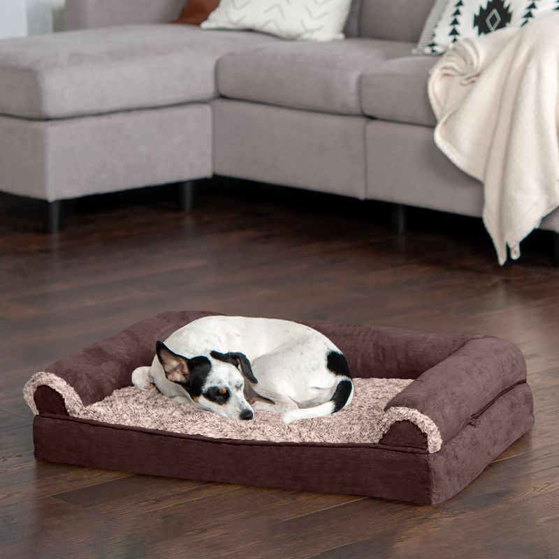 FurHaven Two-Tone Faux Fur & Suede Cooling Gel-Top Foam Sofa Dog Bed, 3 of 4