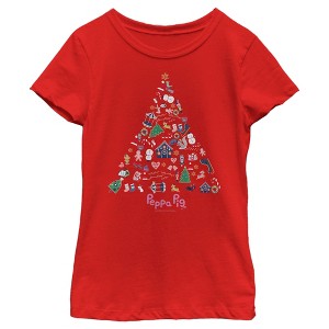 Girl's Peppa Pig Christmas Tree Icons T-Shirt - 1 of 4
