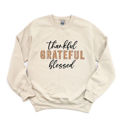Simply Sage Market Women's Graphic Sweatshirt Thankful Grateful Blessed Plaid