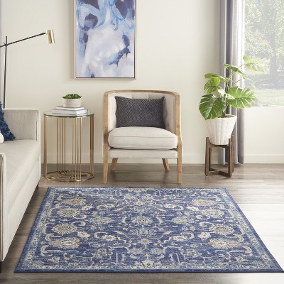Navy and Beige Persian Style 6' x 9' Area Rug