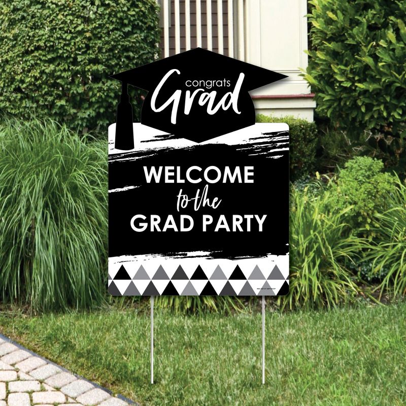 Big Dot of Happiness Black and White Graduation Party Decorations - Grad Party Welcome Yard Sign, 1 of 9