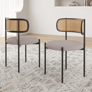 PAGED Dining Chairs Set of 2 Modern Living Room Chair with Rattan Back and Metal Legs, Upholstered Accent Chair for Kitchen, Dining Room - 1 of 4