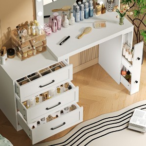 NicBex Vanity Desk with Mirror Dressing Table with Stool, Vanity Set with Adjustable Shelves,2 Drawers and Side Cabinet for Bedroom - 1 of 4