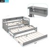 Twin XL Daybed With 2 Trundles 1 Light For Free USB Charging Design Wooden Bed Frame With 3 Storage Cubbies For Kids Teens - 3 of 4