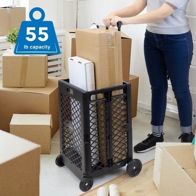 Black Foldable Mesh Utility Cart with Telescopic Handle