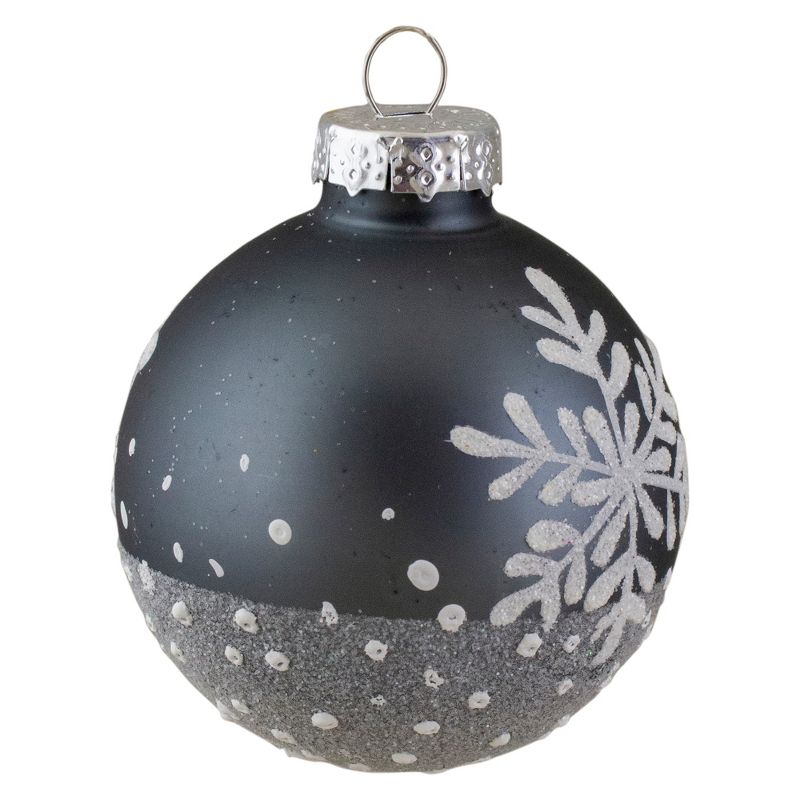 Northlight Set of 6 Gray and White Snowflake Glass Christmas Ball Ornaments 4" (101mm), 3 of 5