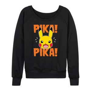 Women's - Pokémon - Pika Pika Scared Lightweight French Terry Wide Neck Long Sleeve Shirt - 1 of 4