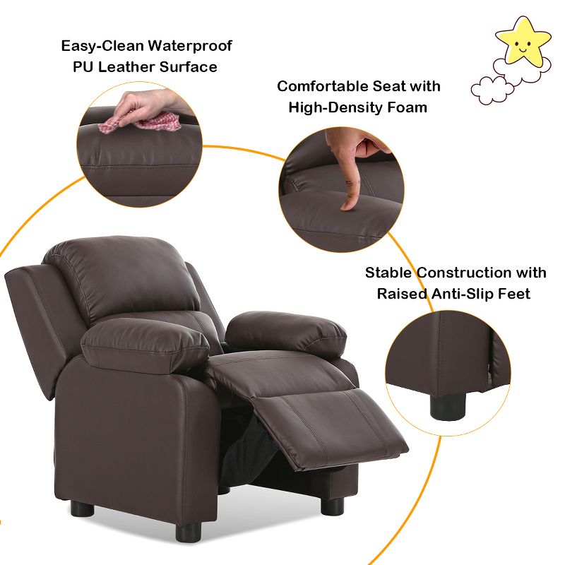 Infans Brown Deluxe Padded Kids Sofa Armchair Recliner Headrest Children w Storage Arms, 5 of 8