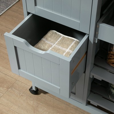 Gray Wood Kitchen Cart with Butcher Block Top and Storage