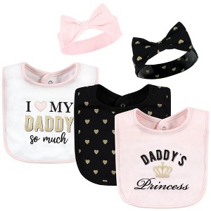 Hudson Baby Infant Girl Cotton Bib and Headband or Caps Set, Daddys Princess, One Size - 1 of 4