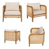 Outdoor Patio Acacia Wood Club Arm Chair,Wicker Back Beige Cushioned Garden Club Chair,Weather Resistant Wicker Upholstered Chair-Coolbibila - 3 of 4