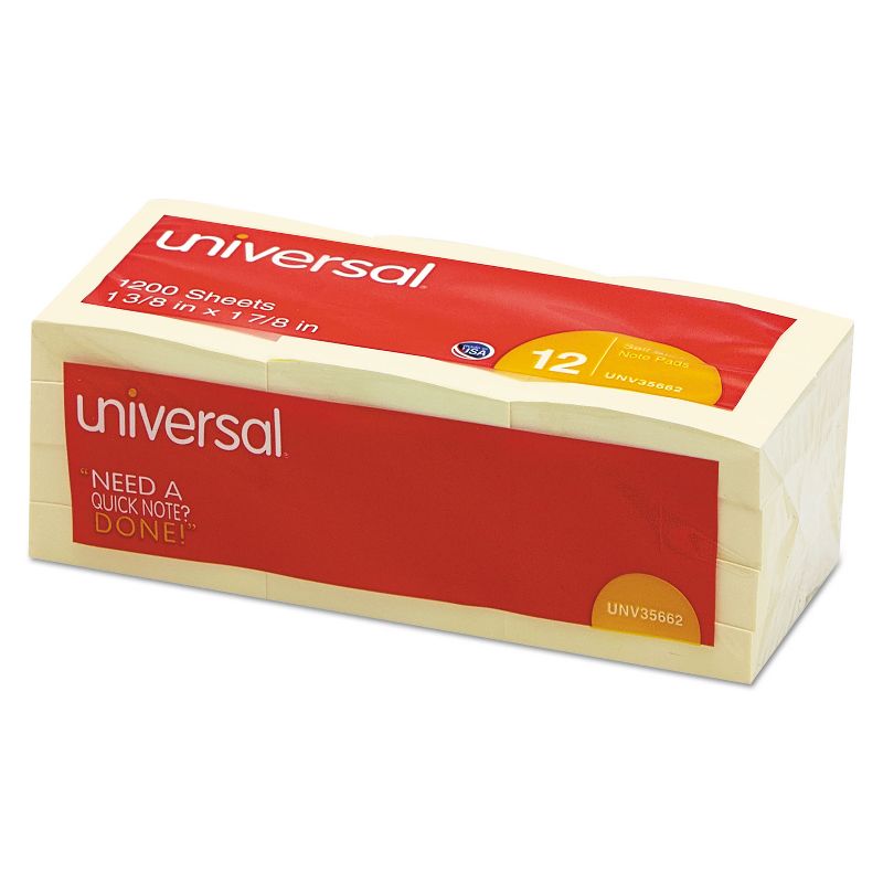 UNIVERSAL Standard Self-Stick Notes 1 3/8 x 1 7/8 Yellow 12 100-Sheet/Pack 35662, 3 of 6