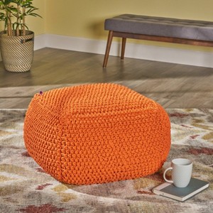 Hollis Knitted Cotton Square Pouf - Christopher Knight Home - 1 of 4