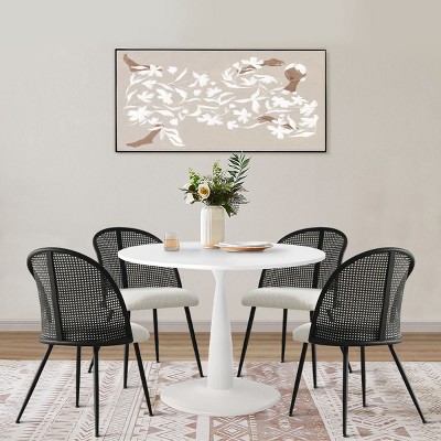 5-Piece Round Dining Table Set with 4 Rattan Backrest Upholstered Chair for Dining Room, Apartment  - Maison Boucle