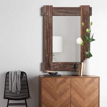 Neutypechic Farmhouse Wood Frame Rectangle Decorative Wall Mirror
