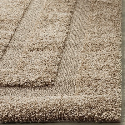 Beige Rectangular Shag Area Rug with Raised Border Design