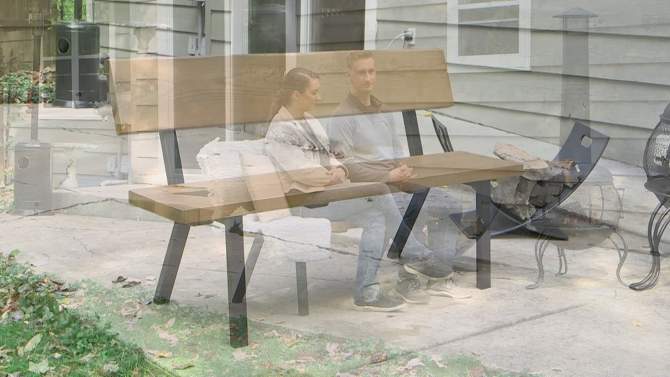 Sunnydaze European Chestnut Indoor/Outdoor Patio Bench with Powder-Coated Steel Frame - 59" W x 21" D x 33.75" H, 2 of 10, play video