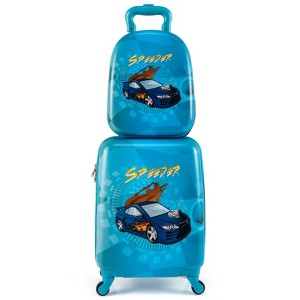 Costway 16” Carry-on Suitcase & 13” Backpack with 4 Spinner Wheels & Telescopic Handle with car/pony/race car/dinosaur pattern - 1 of 4