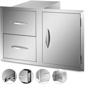VEVOR Outdoor Kitchen Door Drawer Combo 32.5\" W x 21.6\" H x 20.5\'\'D,Access Door/Double Drawers with Paper Towel Rack, BBQ Island Drawers, Silver - 1 of 4