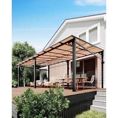 12x20ft Upgraded Lean-to Wall-Mounted Gazebo, 6mm Polycarbonate Roof & Reinforced Aluminum Frame,All-Weather Hardtop Pergola for Patio,Deck,Backyard