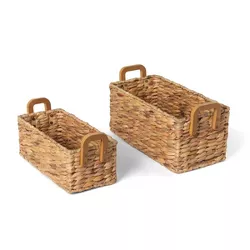 Park Hill Collection Woven Water Hyacinth Rectagle Storage Basket Set of 2