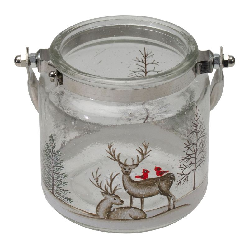 Northlight 4" Hand-Painted Pine Trees and Deer Flameless Glass Christmas Candle Holder, 3 of 8