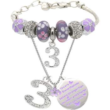 Meant2tobe 3rd Birthday Bracelet Necklace - Purple