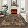Vintage Area Rug Washable Medallion Floor Mats, Non-Slip Oriental Distressed Accent Rug, Non-Shedding Low Pile Indoor Carpet, Easy Cleaning - 3 of 4