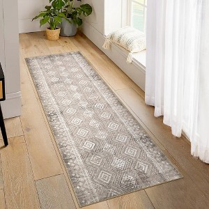 Boho Area Rugs Washable Rug Moroccan Lattice Rugs Living Room Rug Non-Slip Non-Shedding Carpet Soft Geometric Rugs - 1 of 4