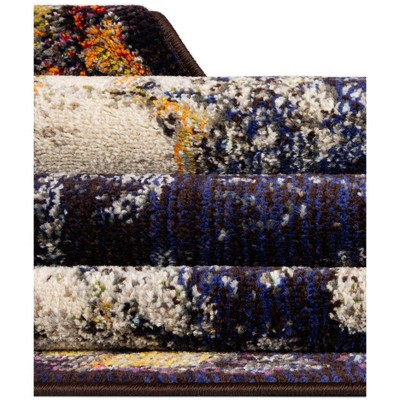 Navy Blue and Ivory Abstract Synthetic 8' x 10' Rug
