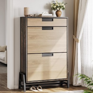 37.7" Shoe Storage Cabinet, Freestanding Hidden Narrow Shoe Rack Cabinet with Drawer and 2 Flip Drawers, for Entryway, Foyer, Hallway, Living Room - 1 of 4